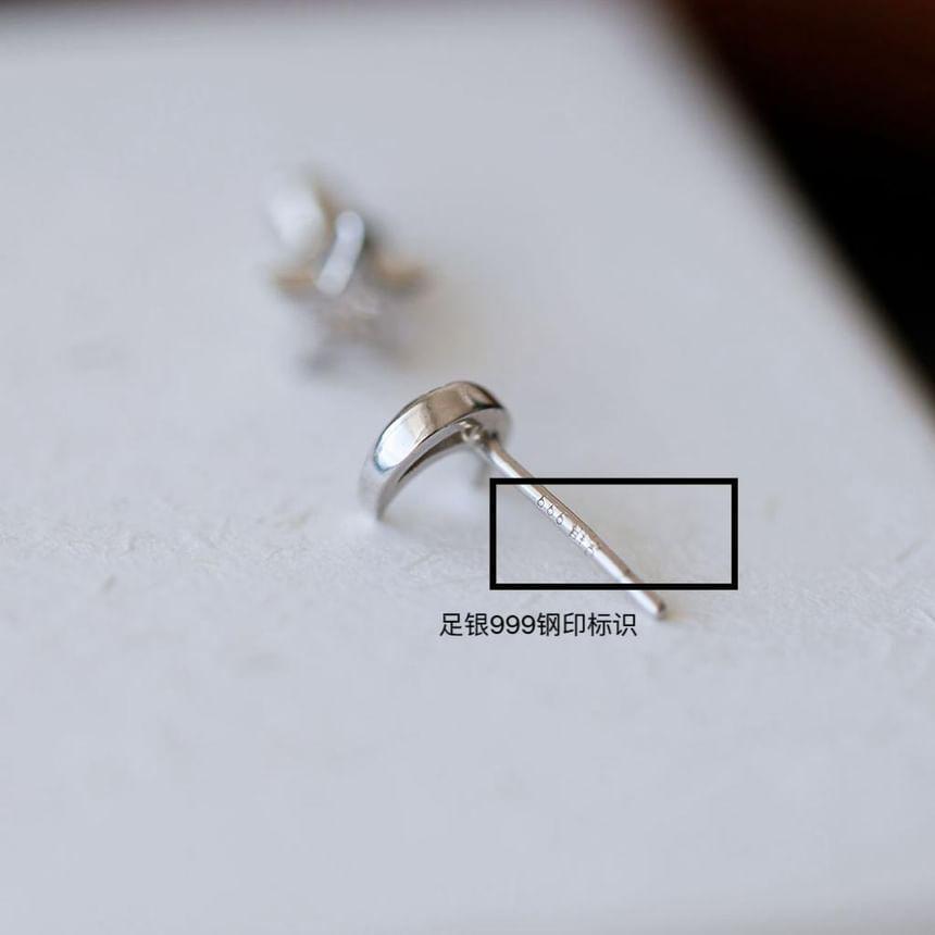 Moon & Star Rhinestone Asymmetrical S999 Silver Stud Earring Product Image