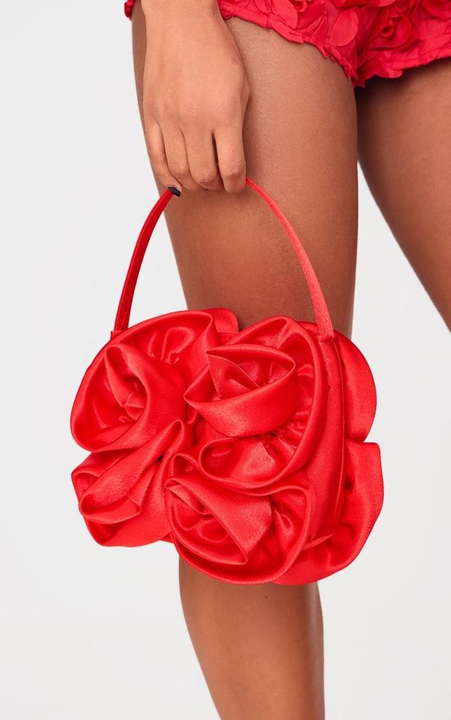 Red Satin Rose Detail Handbag Product Image