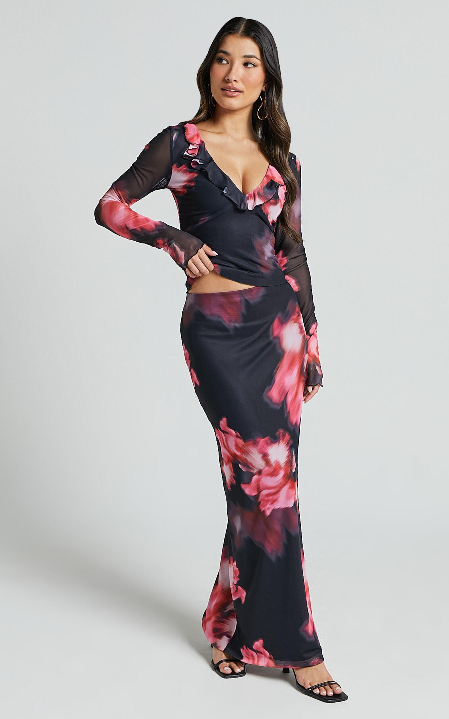 Chrissy Maxi Skirt - High Waisted Mesh Skirt in Daze Print Product Image