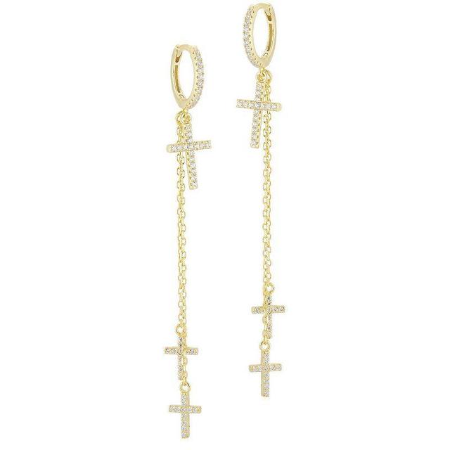 Sunkissed Sterling 14k Gold Over Silver Cubic Zirconia Cross Drop Huggie Hoop Earrings, Womens, Gold Tone Product Image