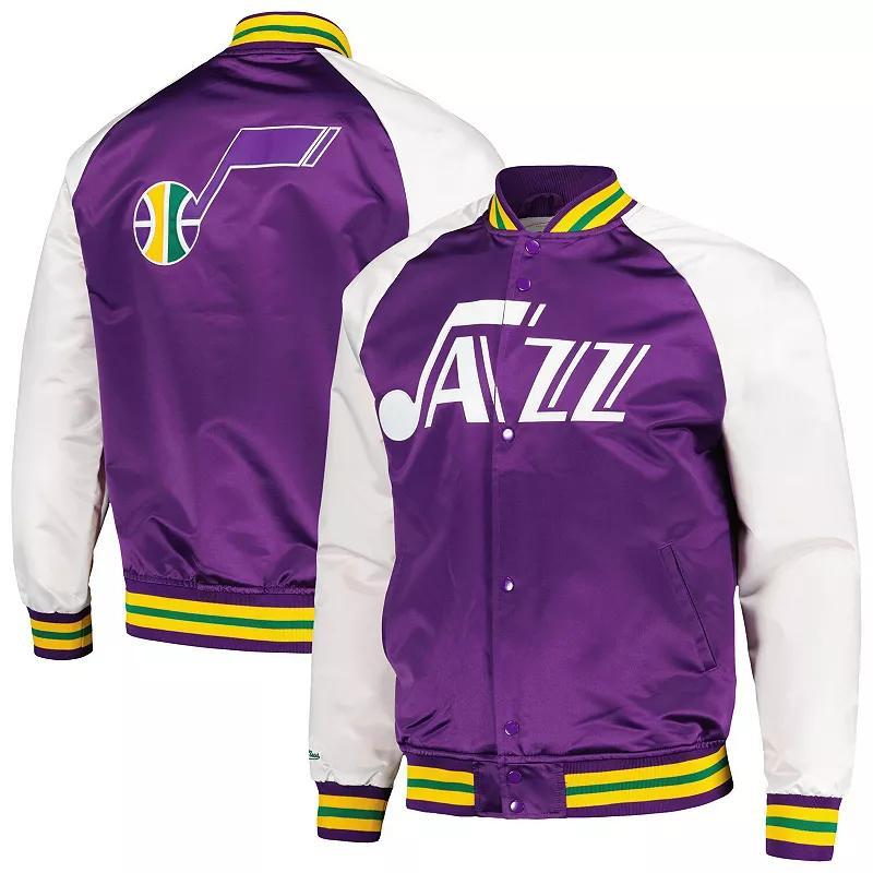 Mens Mitchell & Ness Purple Utah Jazz Double Clutch Satin Raglan Full-Snap Jacket Product Image