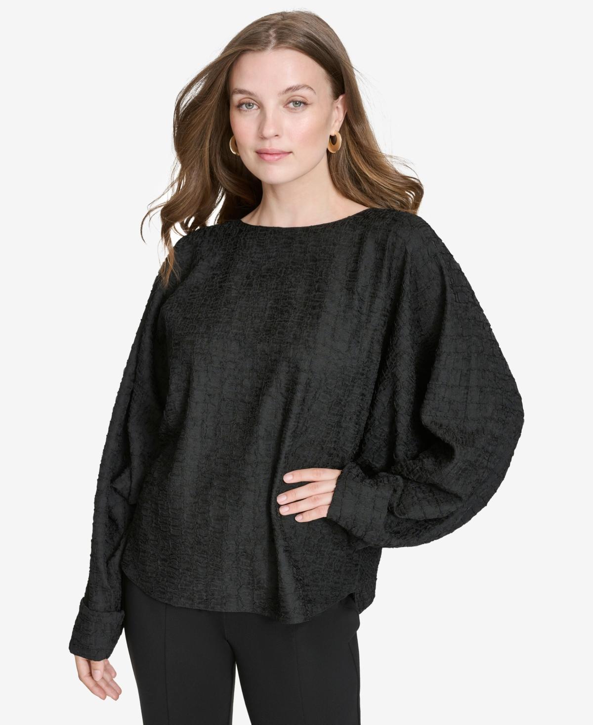 Halston Womens Textured Dolman-Sleeve Cuffed Blouse product image