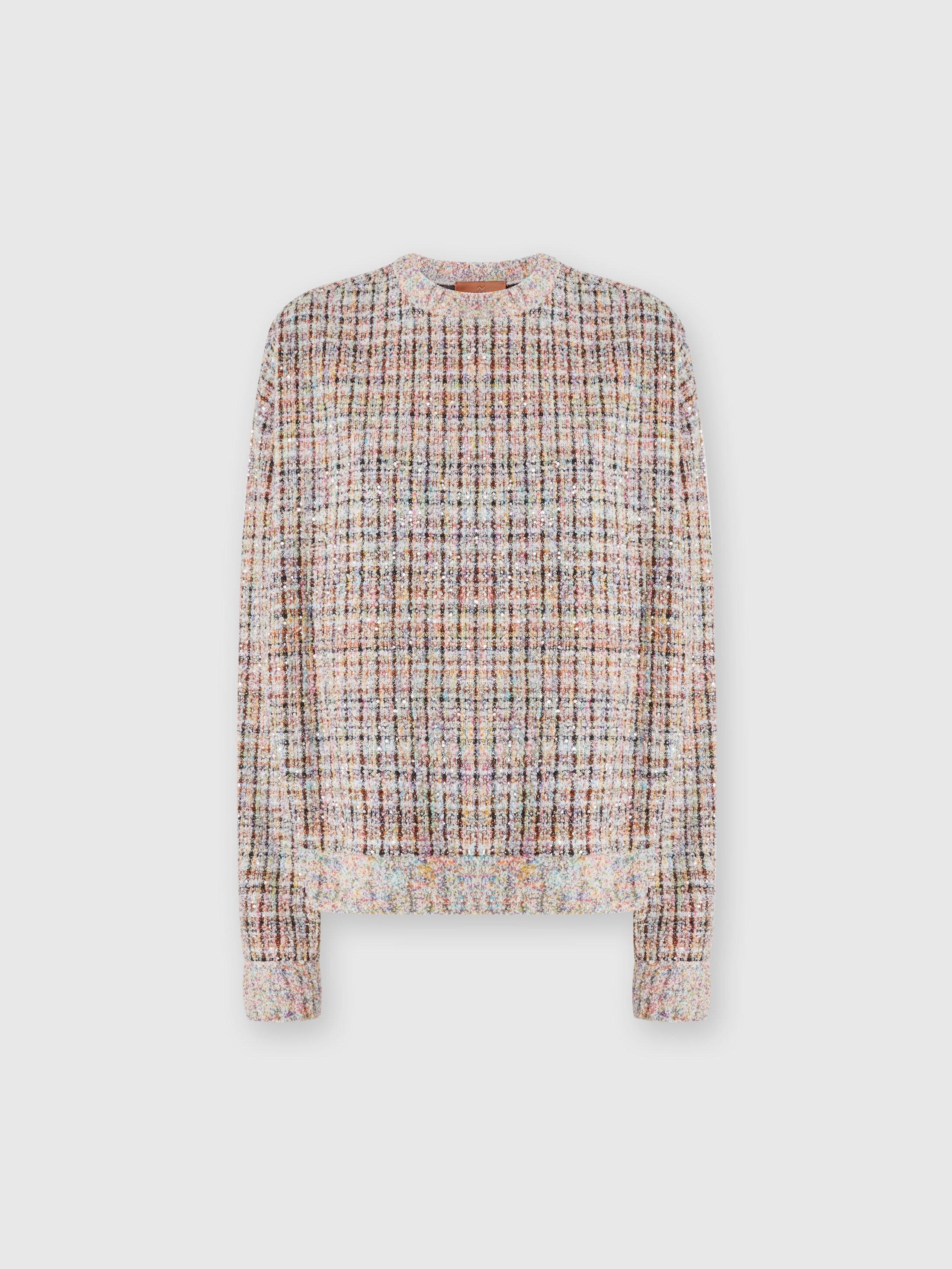 Bouclé checkered crewneck sweatshirt with sequins Product Image