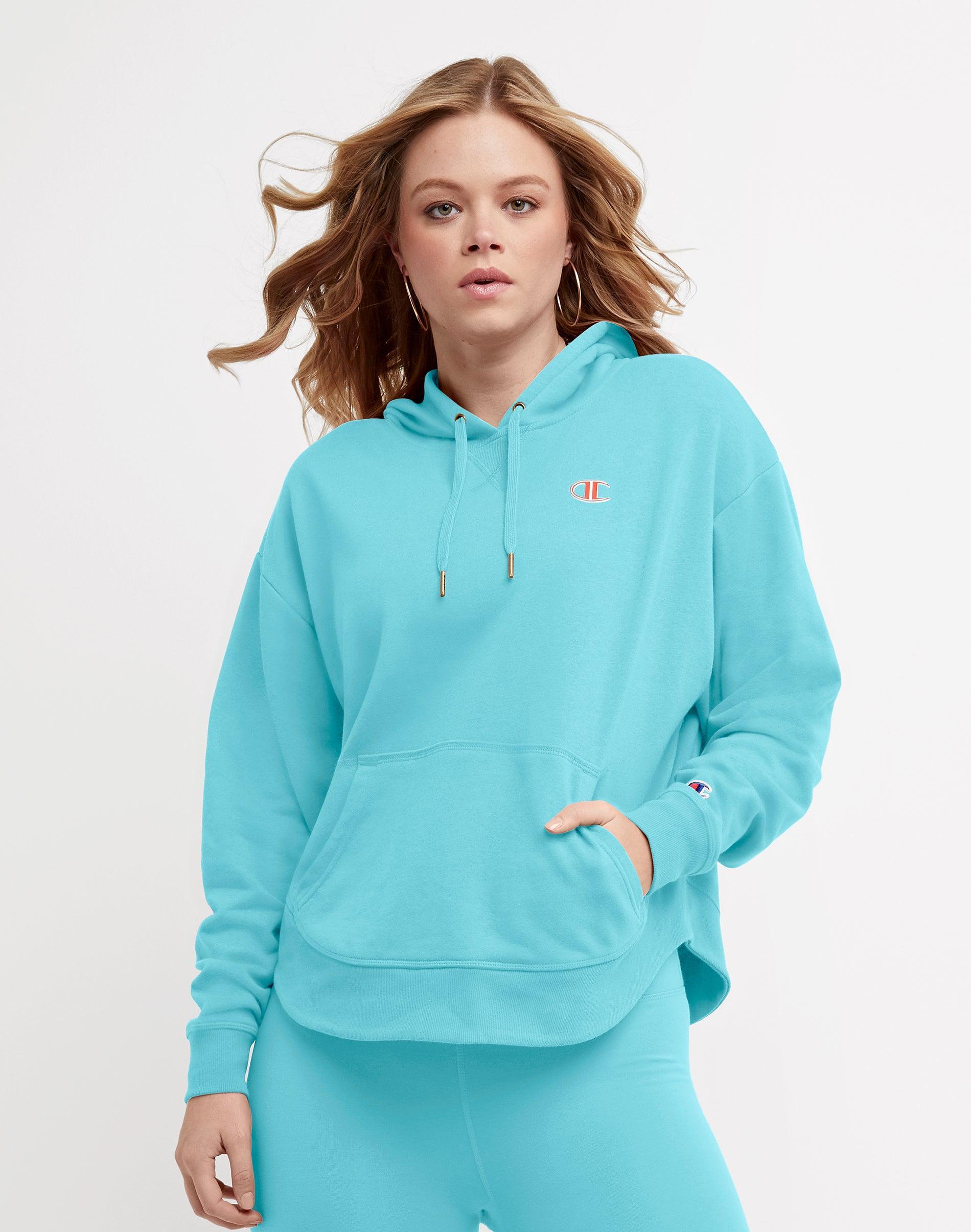 Womens Champion Campus French Terry Hoodie, C Logo Light Sky Blue M Product Image