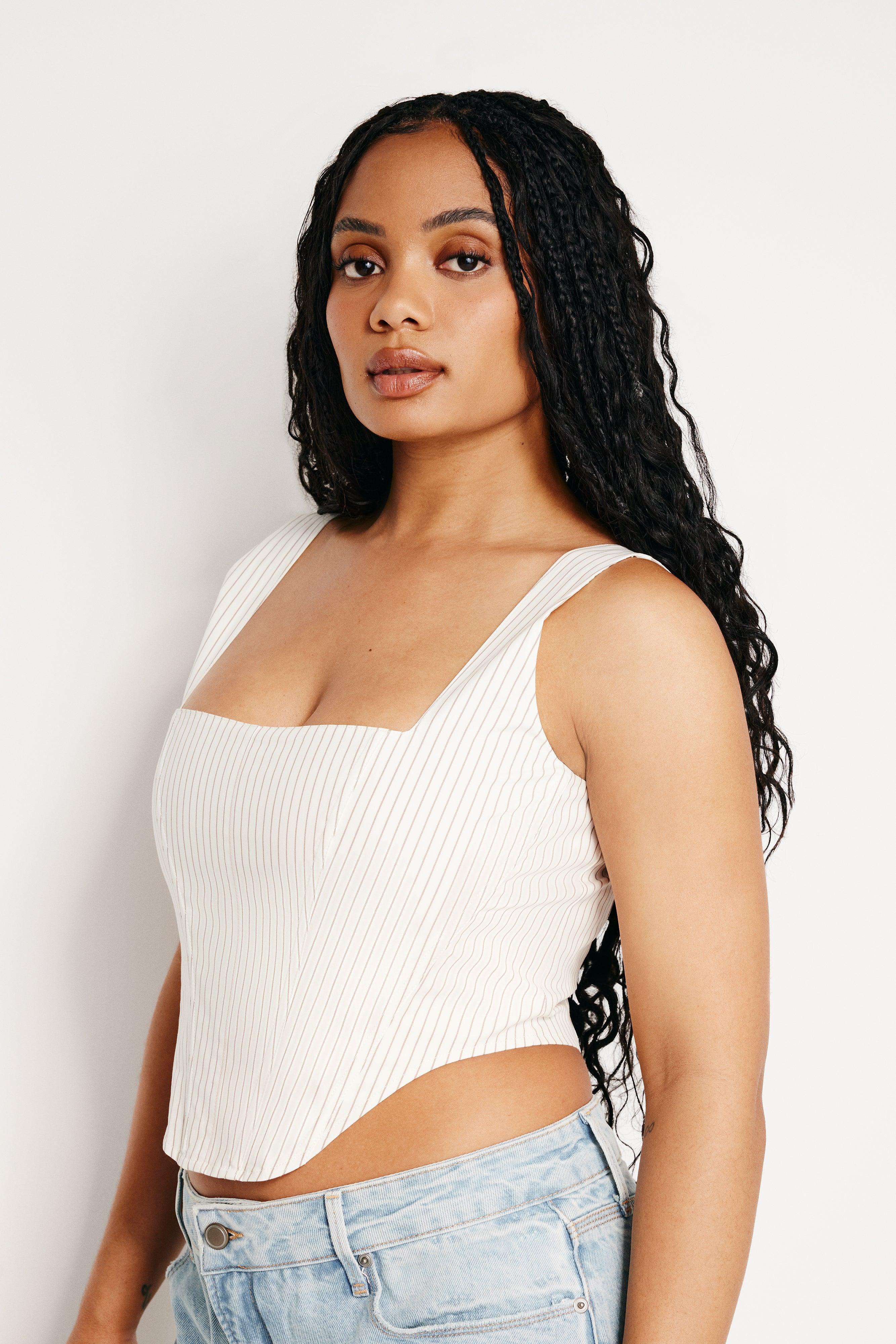 POPLIN CORSET TOP | PUTTY PENCIL STRIPE003 Product Image