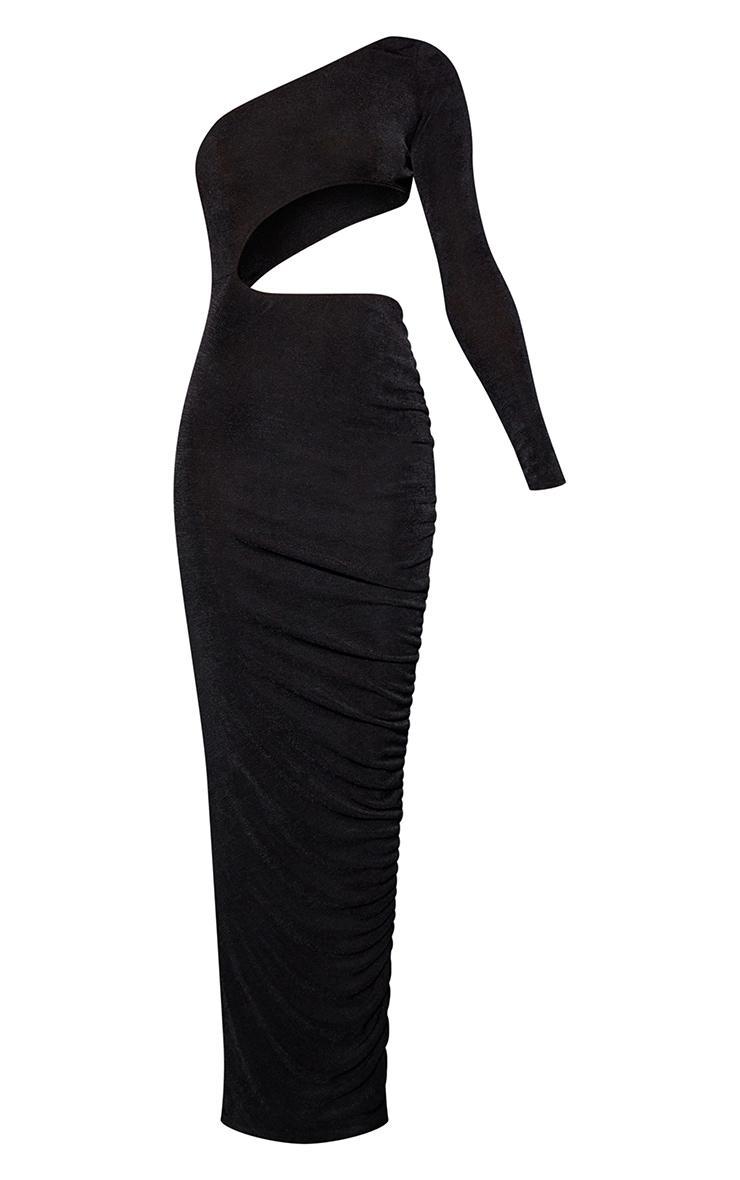 Black Acetate Slinky Cut Out One Shoulder Maxi Dress Product Image