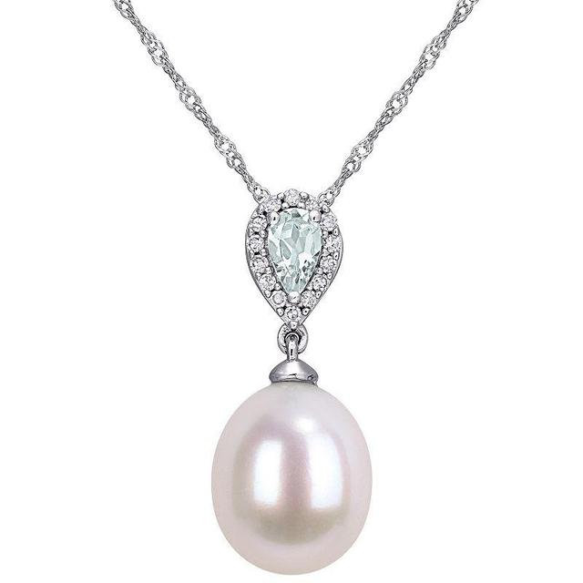 Stella Grace 10k White Gold Diamond Accent, Aquamarine & Freshwater Cultured Pearl Pendant, Womens Multicolor Product Image