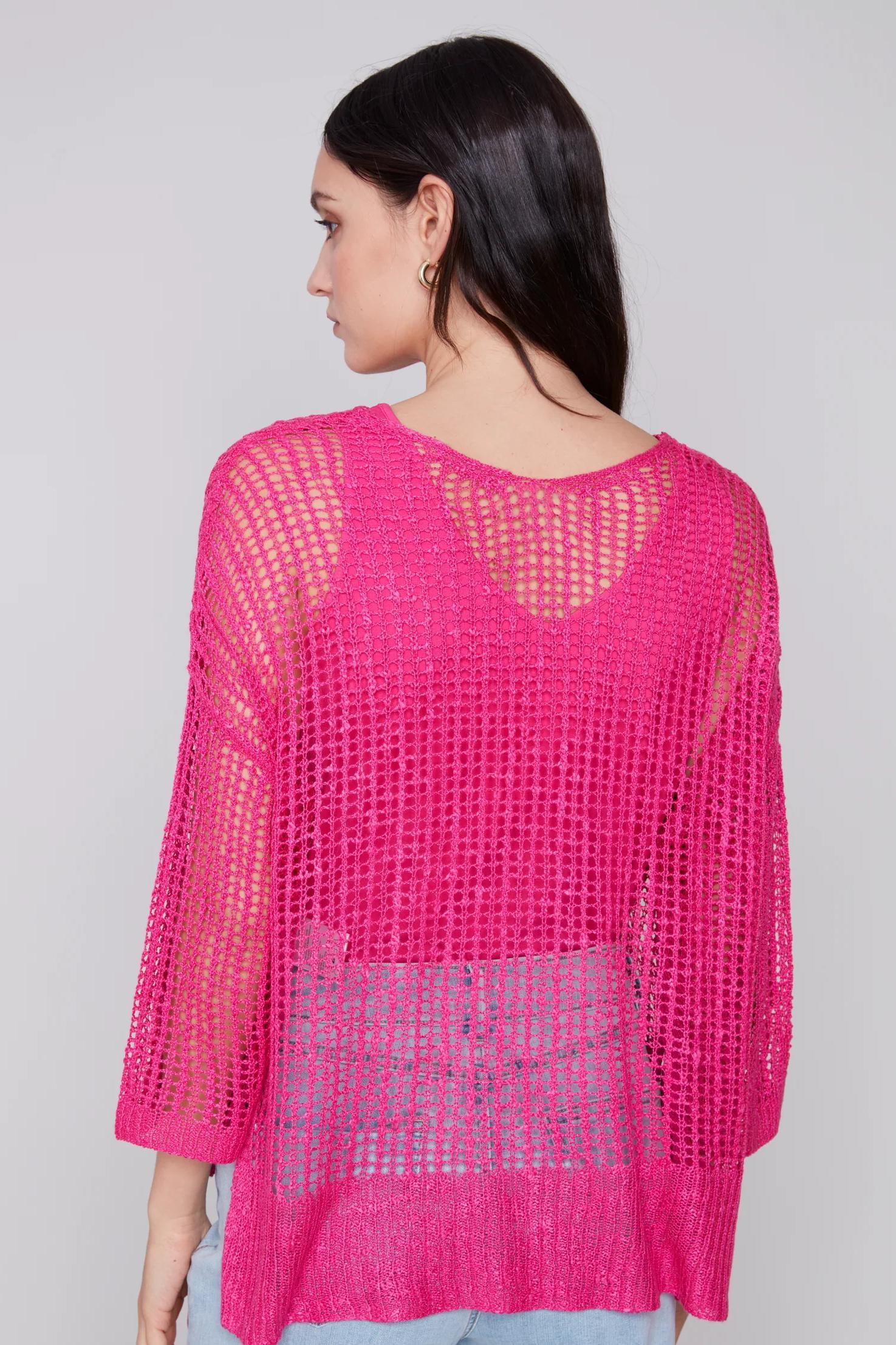 Fishnet crochet 3/4 sleeve dolman top Product Image