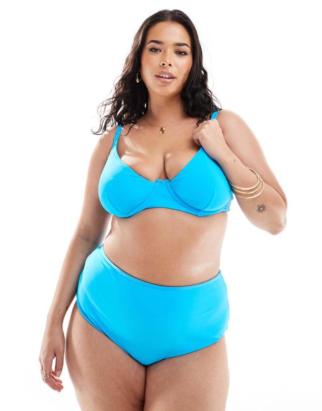 ASOS DESIGN Curve mix and match step front underwire bikini top in bright blue Product Image