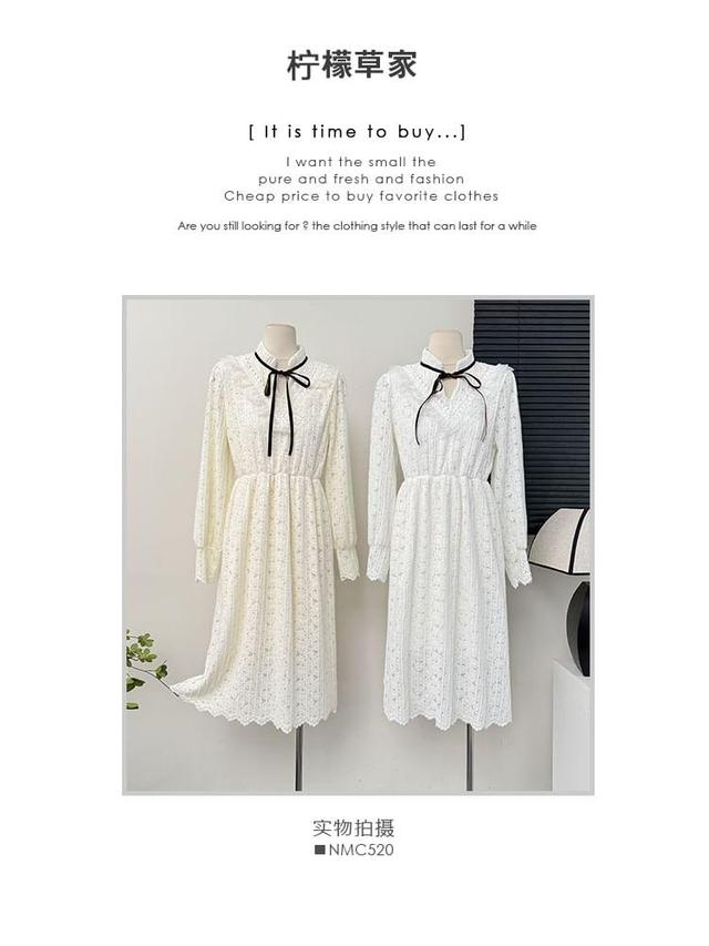 Tie-Neck Jacquard Lace Midi Dress Product Image