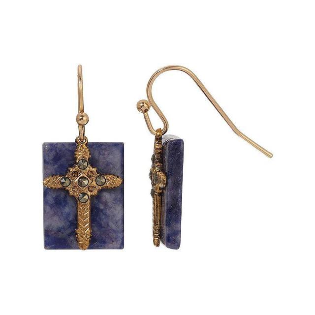 Symbols of Faith Gold Tone Semi-Precious Cross Drop Earrings, Womens, Blue Product Image