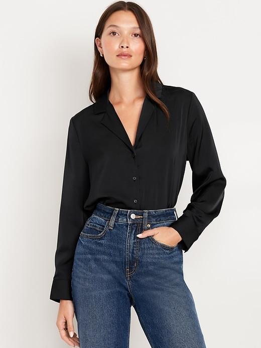 Satin Cropped Button-Down Shirt product image