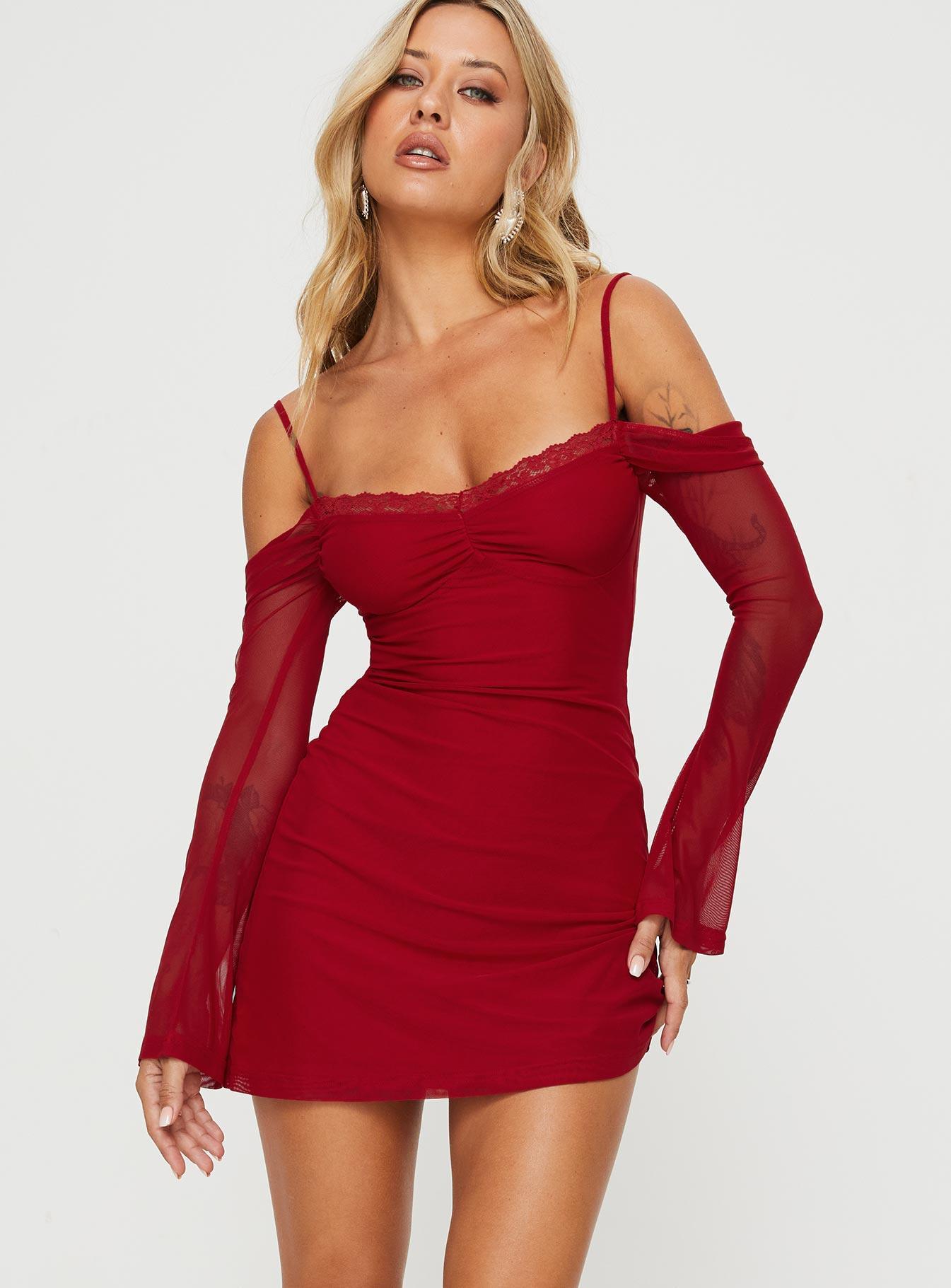 Edmone Long Sleeve Mini Dress Red Product Image