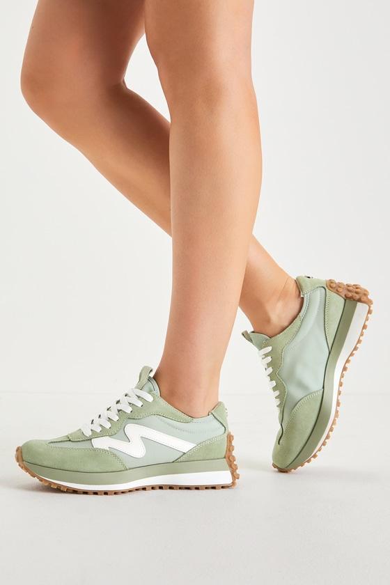 Campo Sage Green and White Suede Color Block Sneakers Product Image