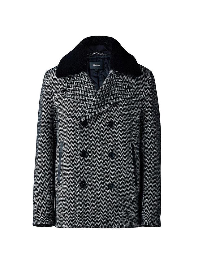 Mens Cole Shearling-Trim Wool-Blend Herringbone Jacket Product Image