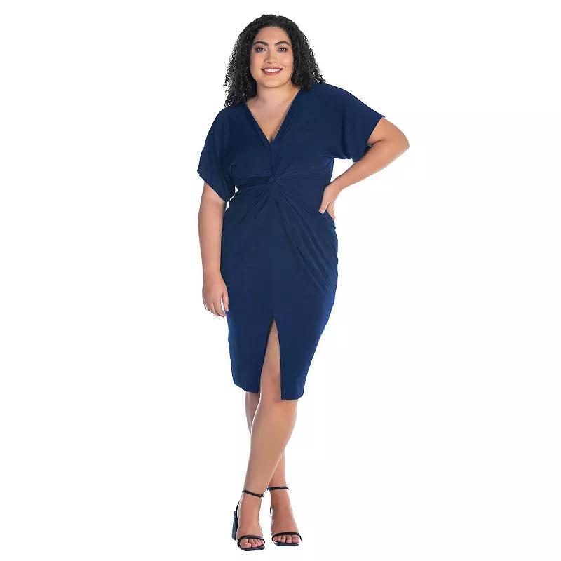 Plus Size 24Seven Comfort Apparel Short Sleeve V-Neck Twist Front Split-Hem Dress, Womens Product Image