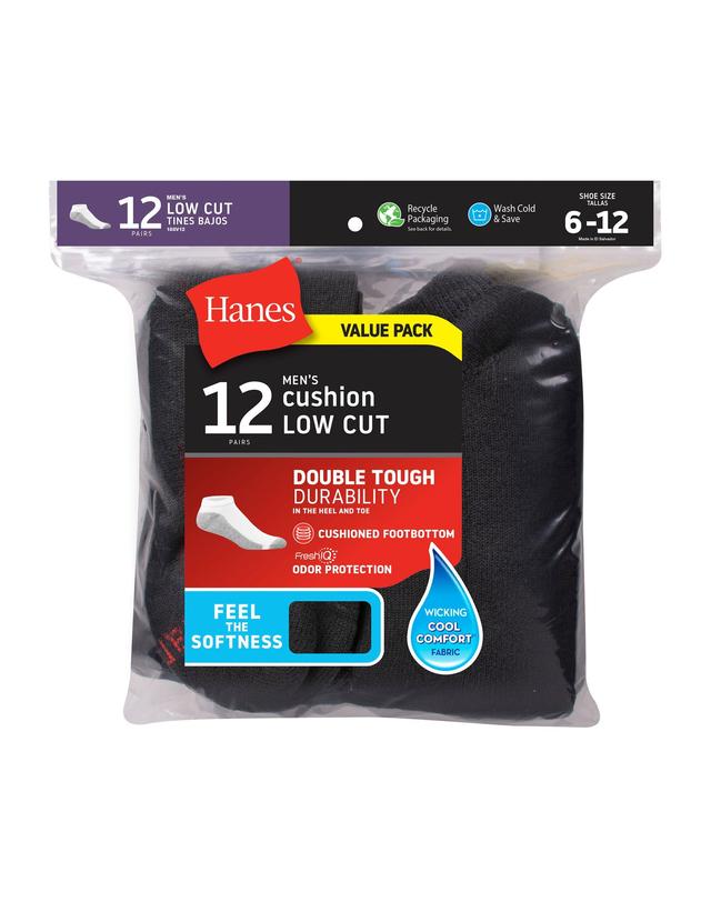 Hanes Double Tough Mens Low Cut Socks, Shoe Sizes 6-12, 12-Pairs Black Product Image