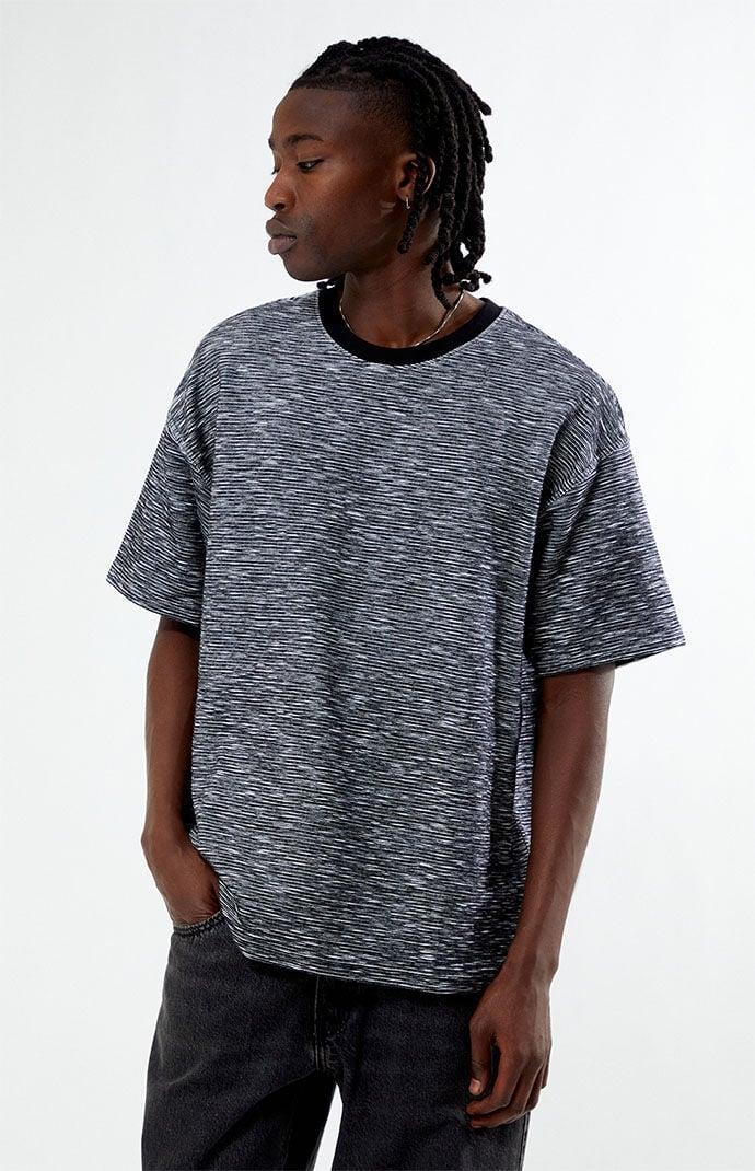 Mens Black & White Slub Stripe Oversized T-Shirt in Black Product Image