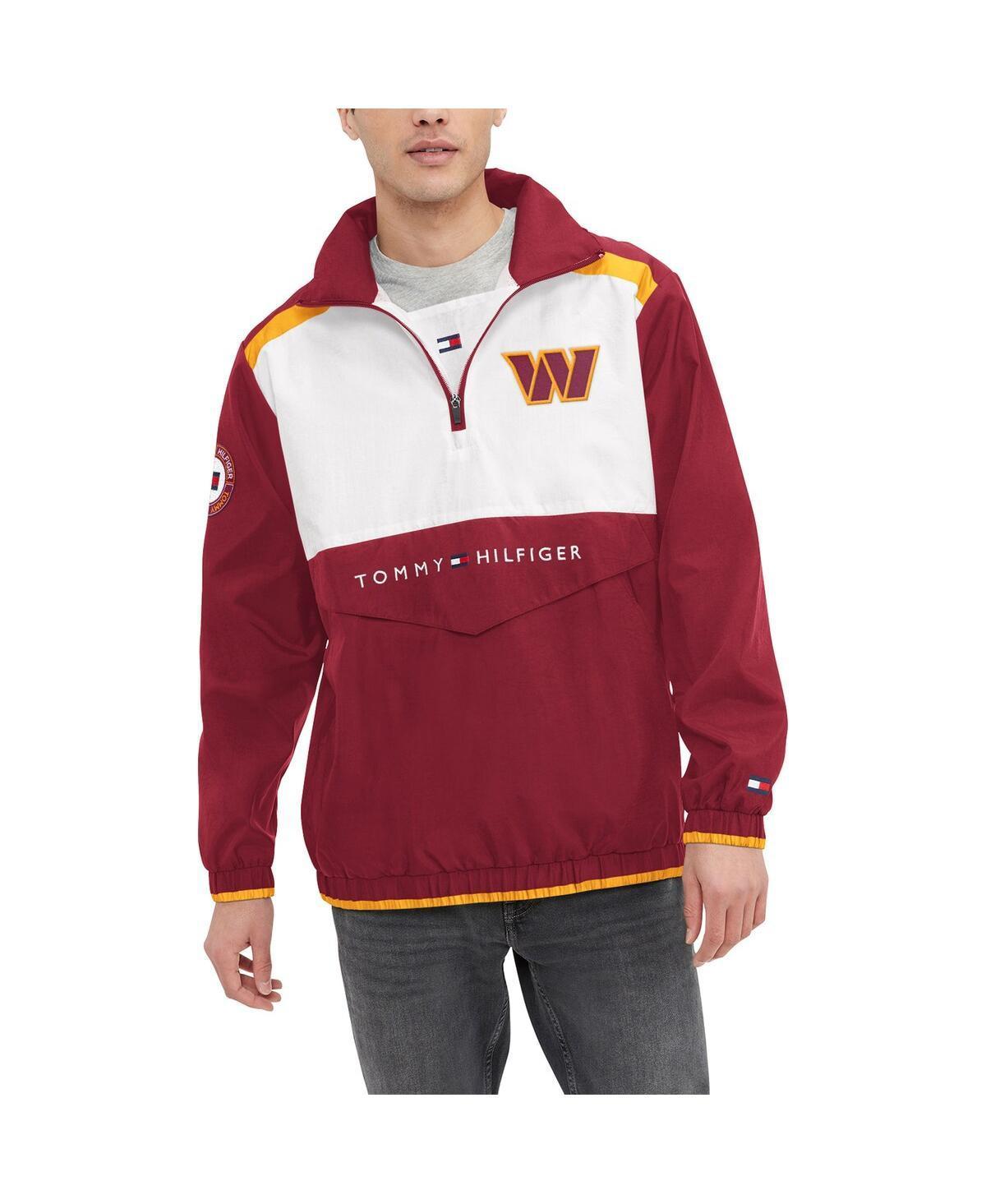 Tommy Hilfiger Mens Burgundy Washington Commanders Carter Half-Zip Hooded Top - Burgundy, White Product Image