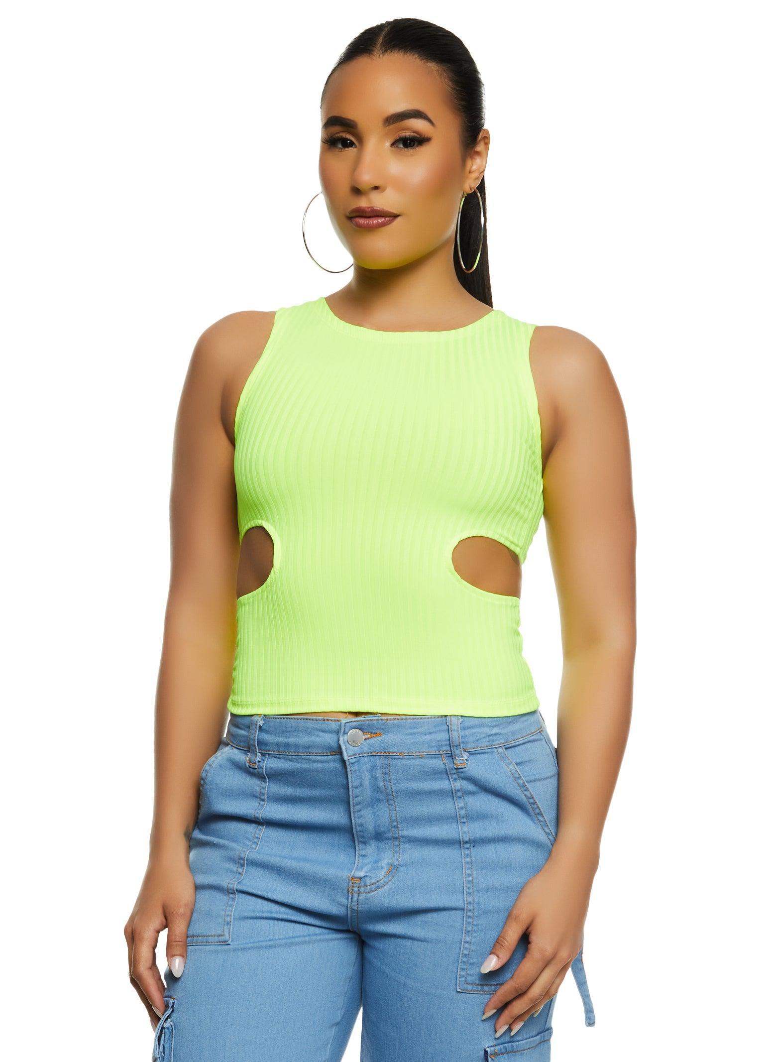 Womens Ribbed Knit Cut Out Side Tank Top Product Image