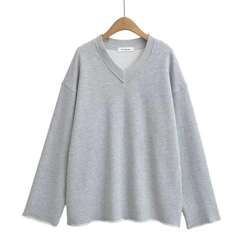 V-Neck Plain Sweatshirt Product Image