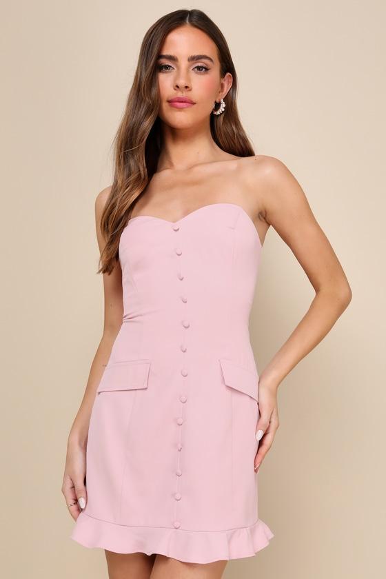 Stylish Status Blush Pink Strapless Ruffled Mini Dress Product Image