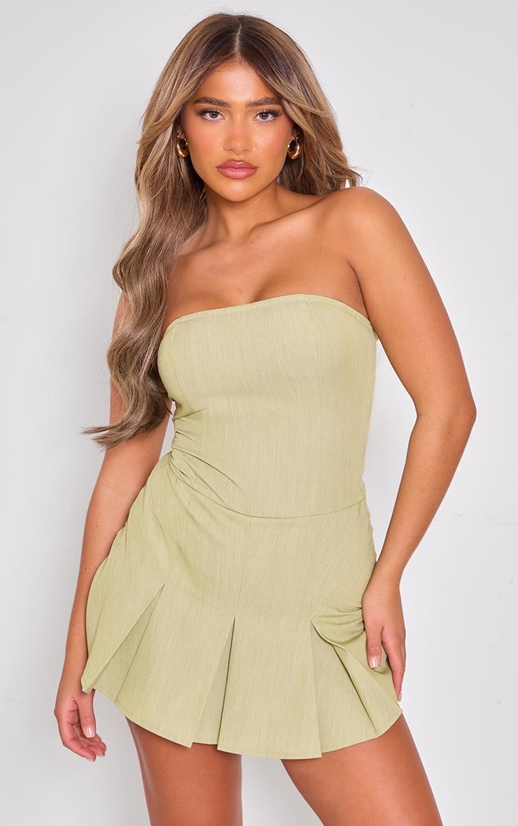 Olive Tailored Woven Bandeau Skort Romper Product Image