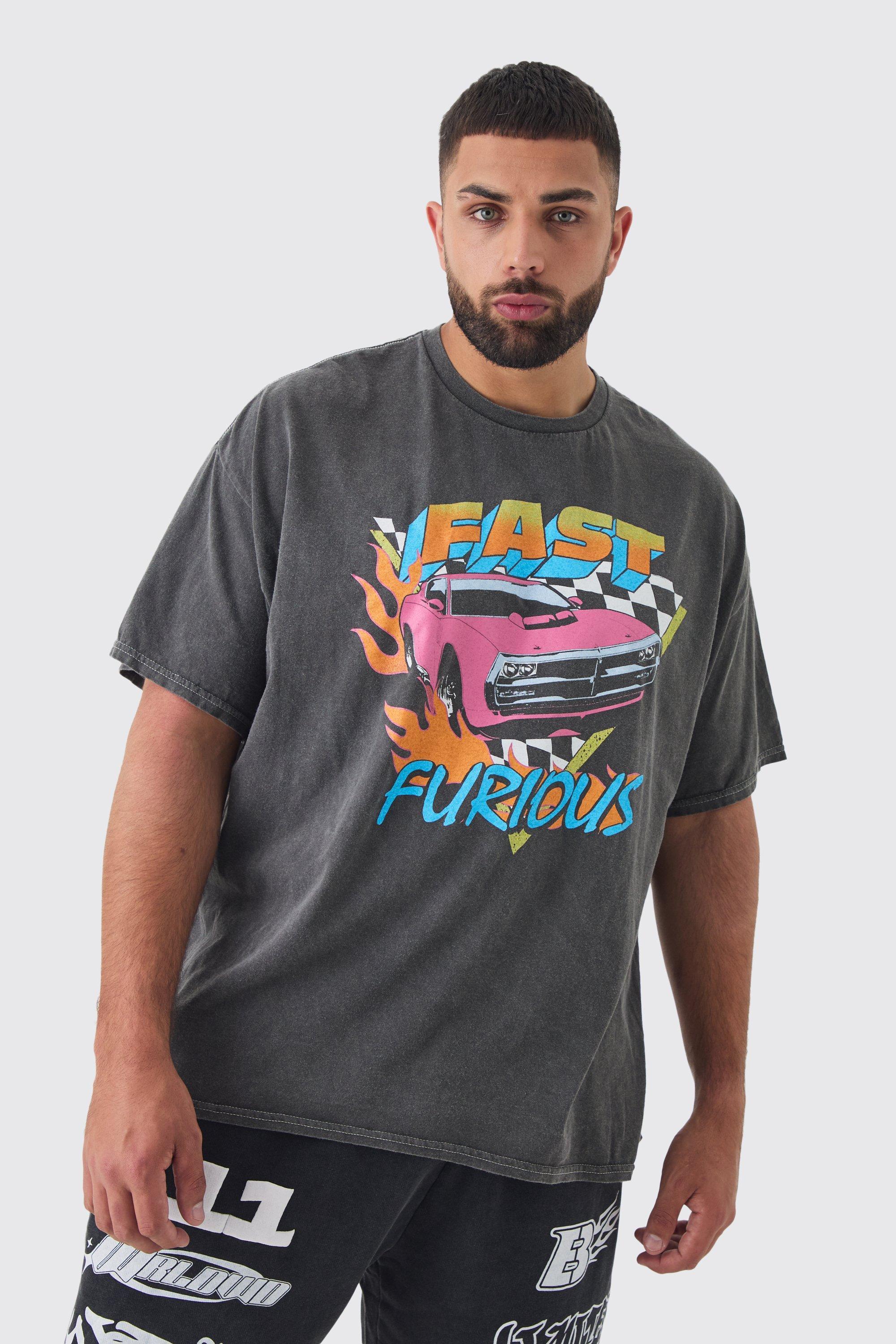 Plus Fast & Furious License Overdye Print T-shirt | boohooMAN USA product image