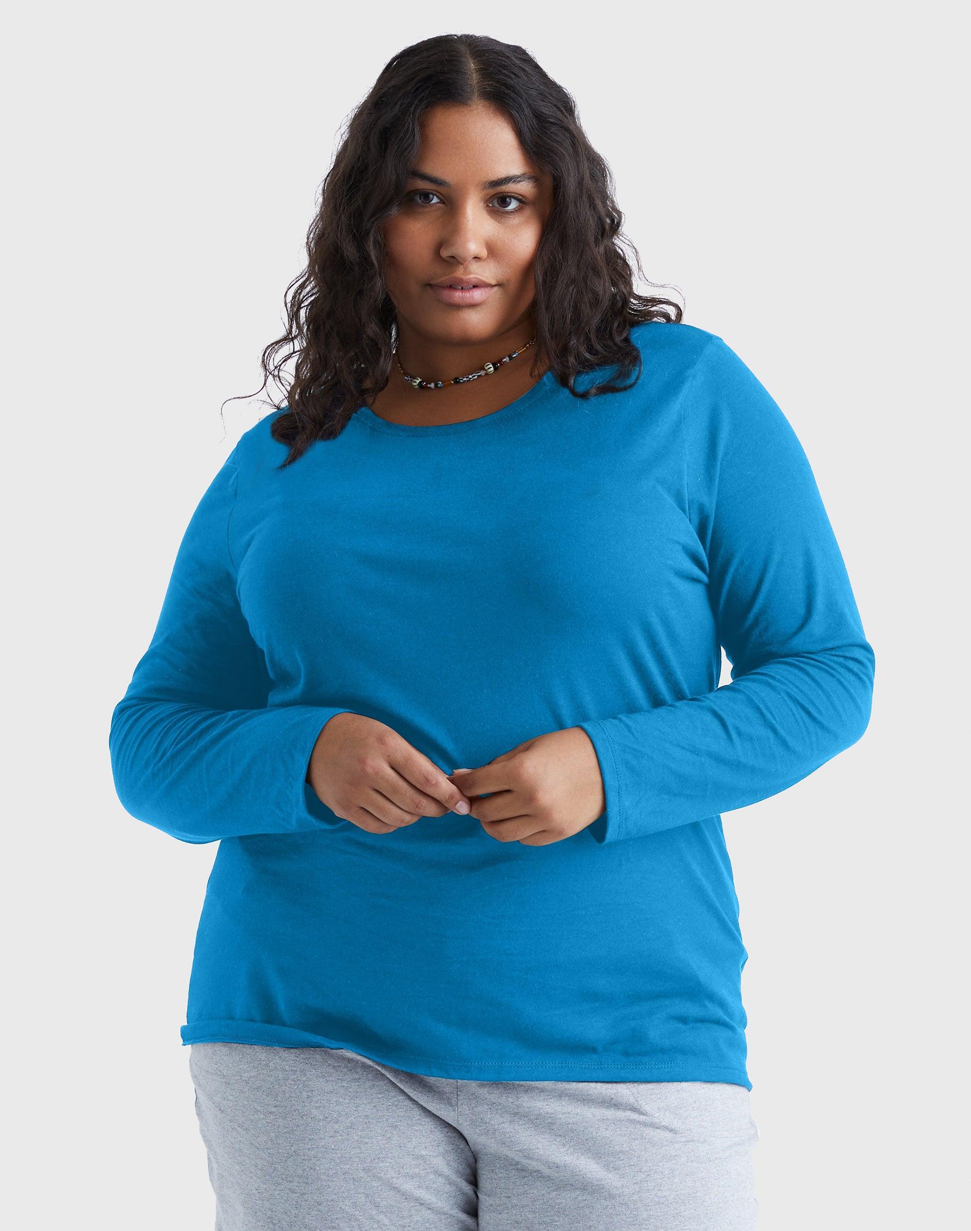 Just My Size JMS Long-Sleeve Scoop-Neck 100% Cotton Womens Tee Deep Dive 5X Product Image