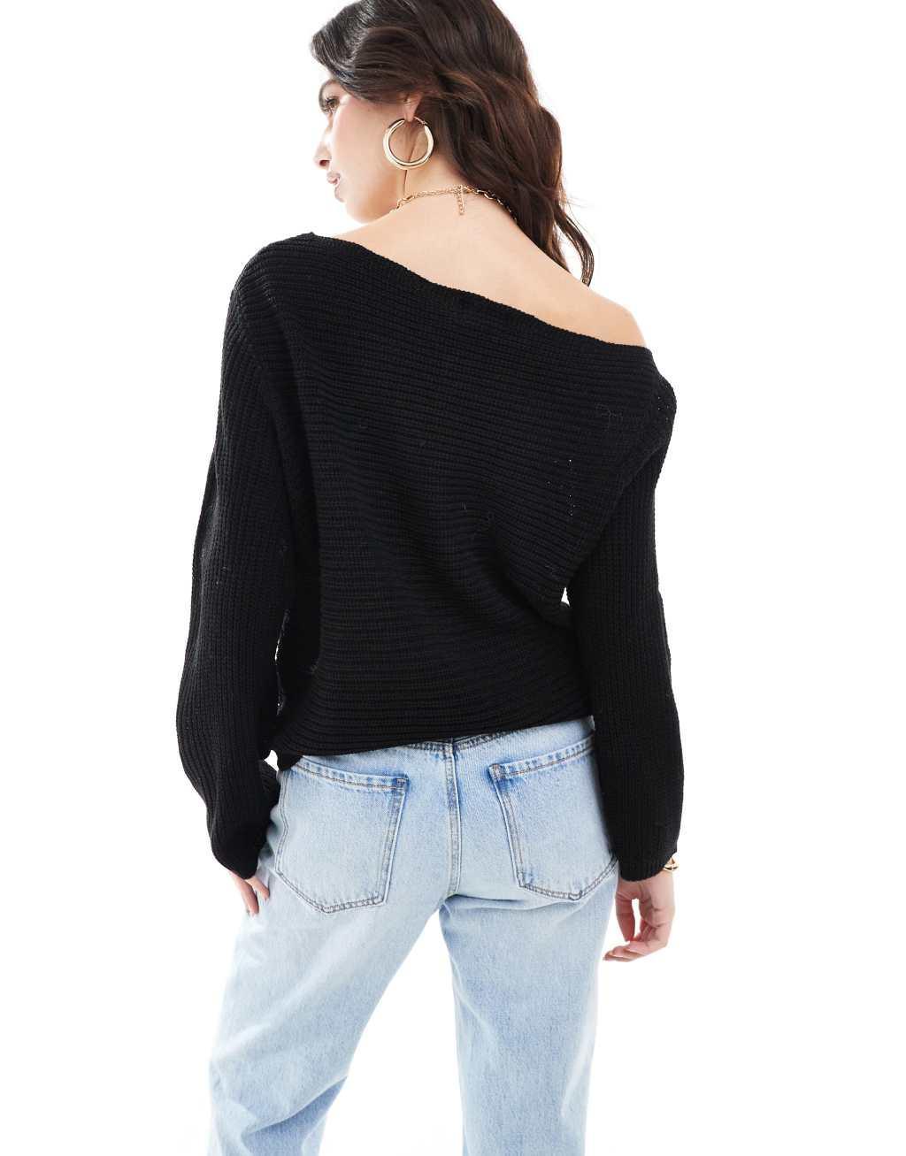 ASOS DESIGN knit slouchy one-shoulder sweater in red Product Image