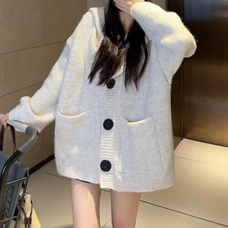 Plain Hood Cardigan Product Image