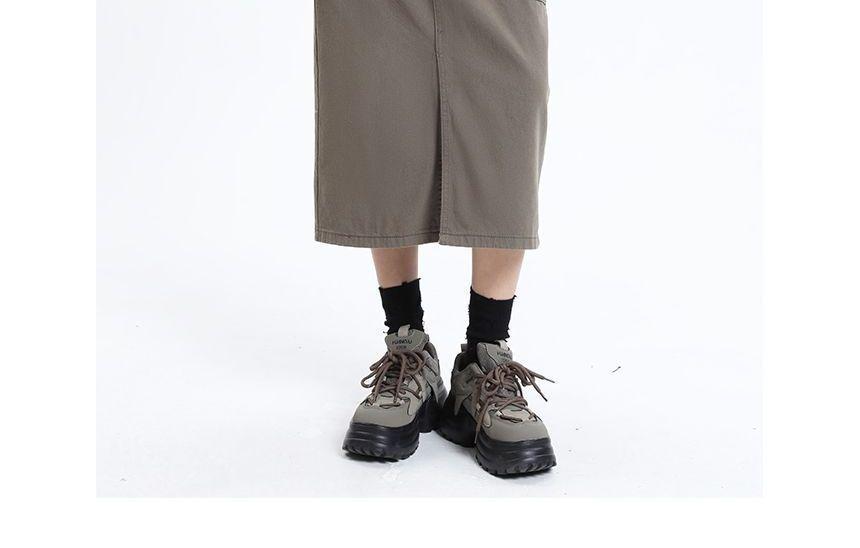 High Rise Slit Midi A-Line Denim Cargo Skirt Product Image