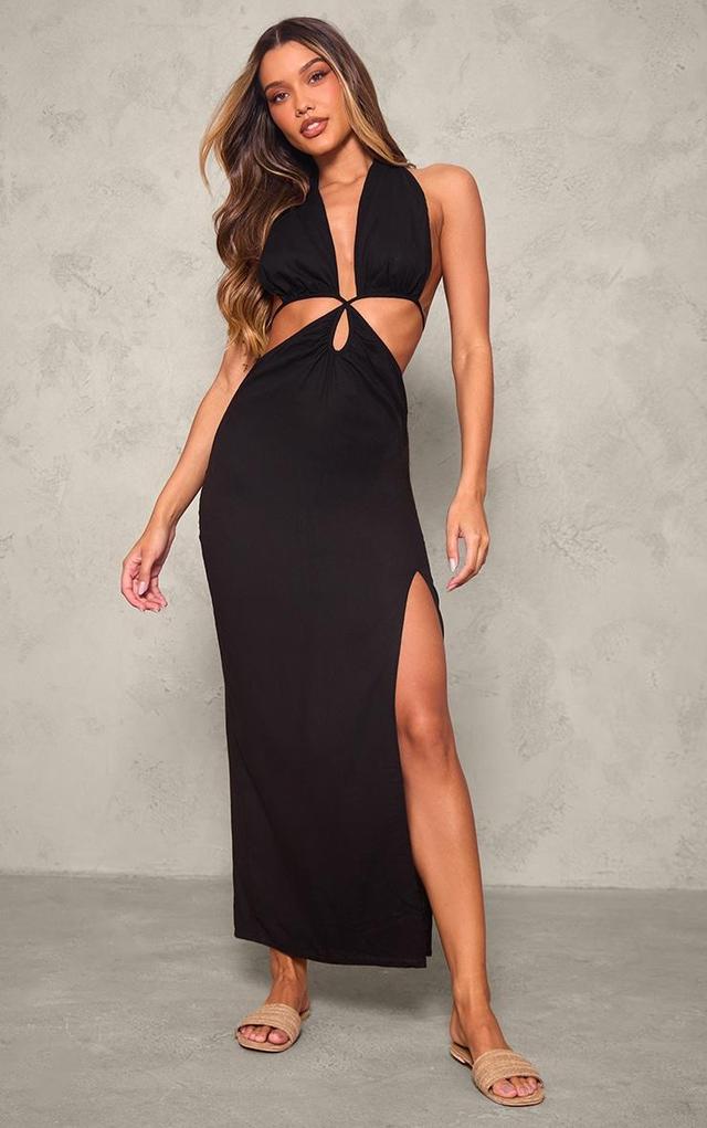 Black Halterneck Backless Maxi Dress Product Image