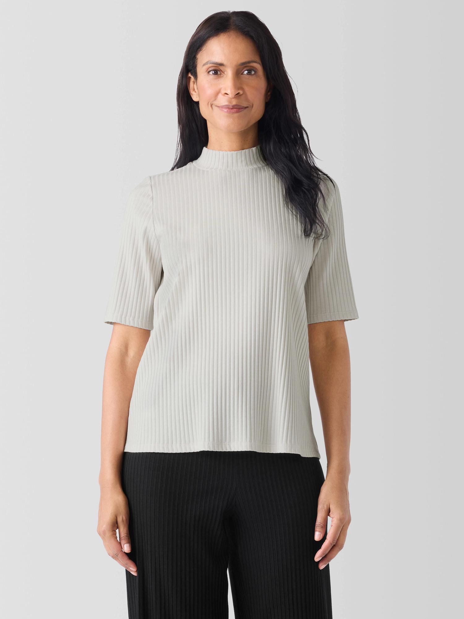 EILEEN FISHER Textured Stretch Rib Mock Neck Topfemale Product Image