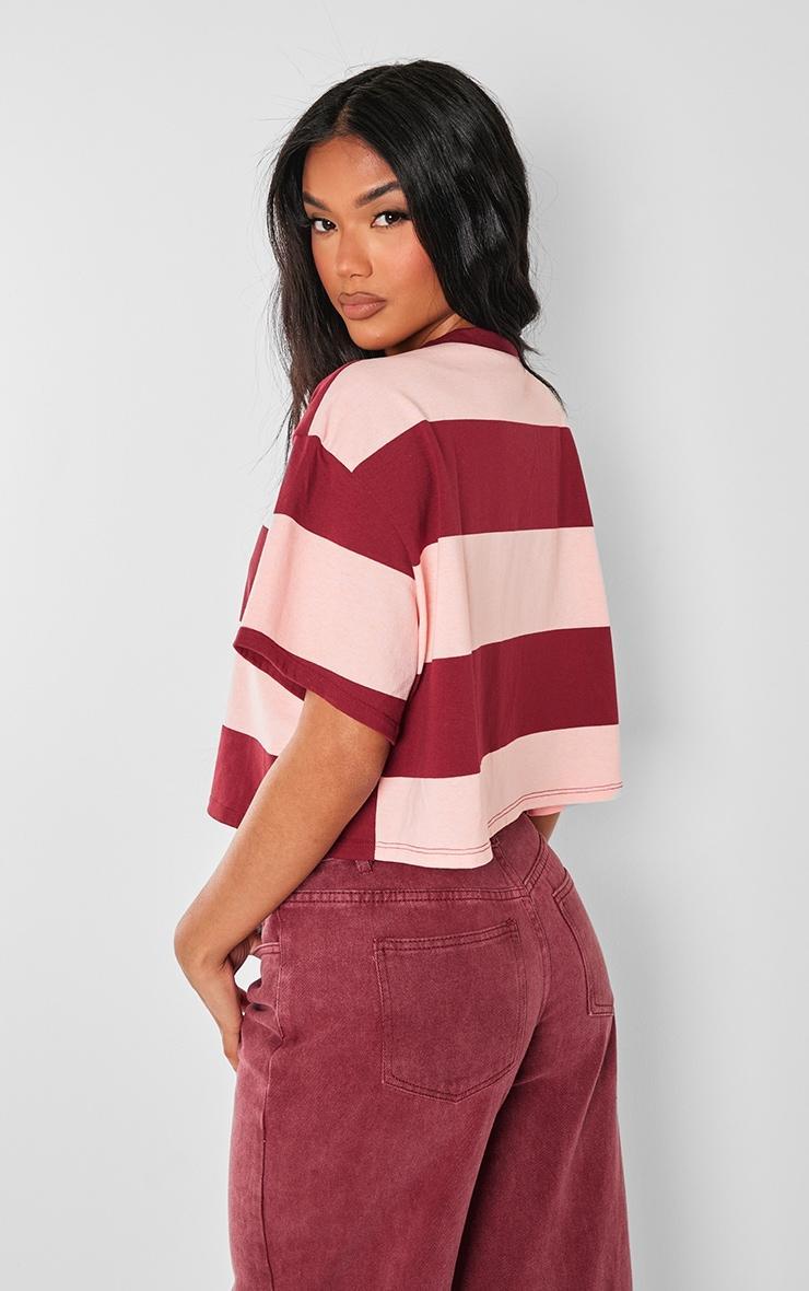 Burgundy Oversized Striped Crop Top Product Image