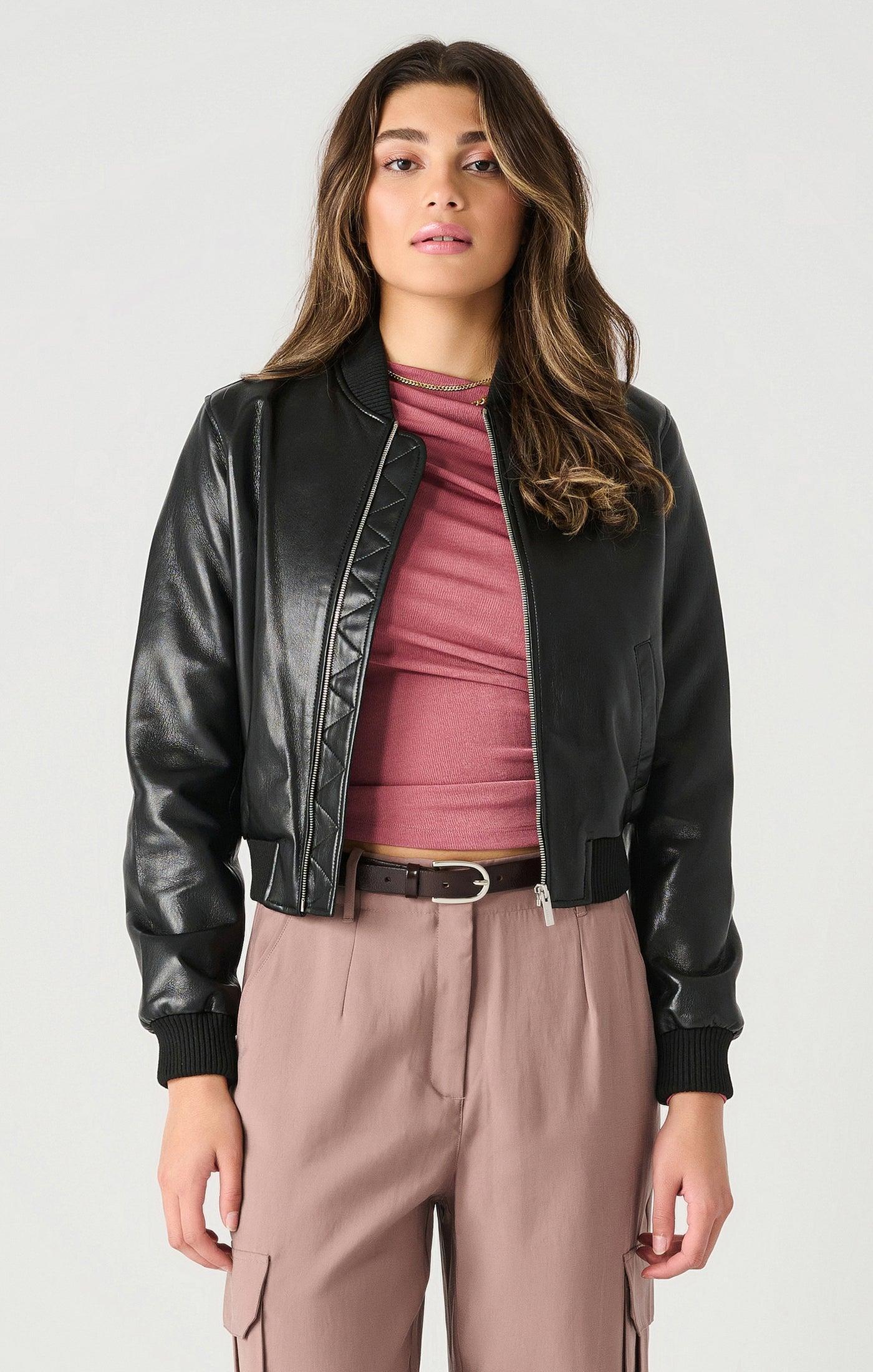 Faux Leather Bomber Jacket Product Image