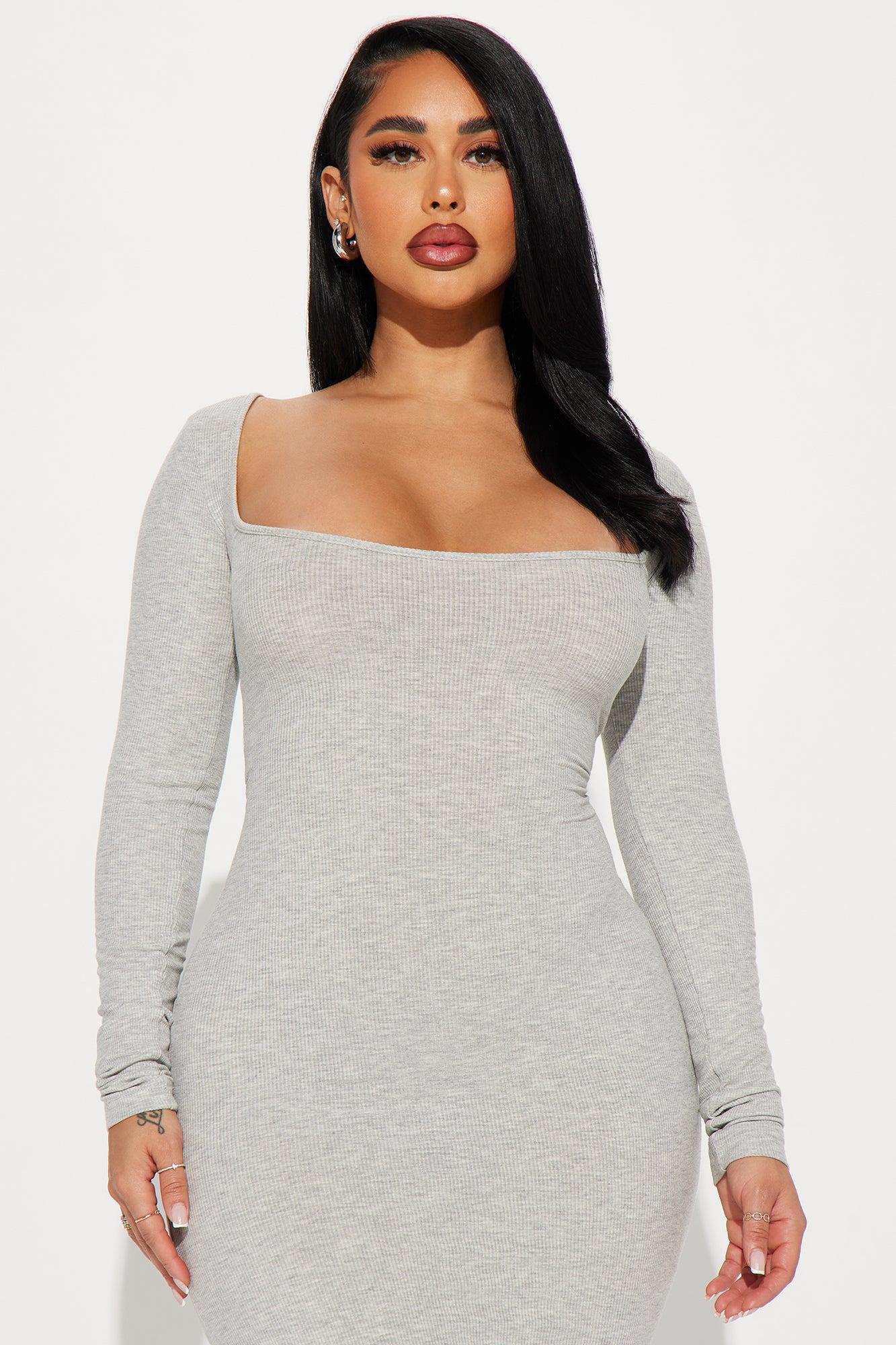 Lola Micro Ribbed Maxi Dress - Heather Grey Product Image