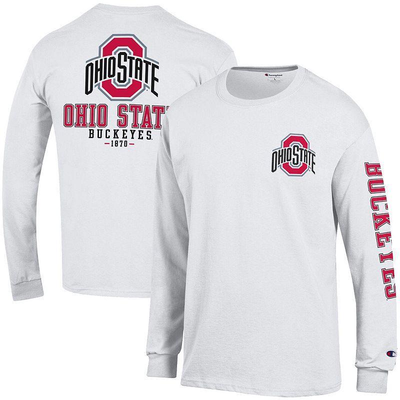 Mens Champion White Ohio State Buckeyes Team Stack 3-Hit Long Sleeve T-Shirt OSU White Product Image