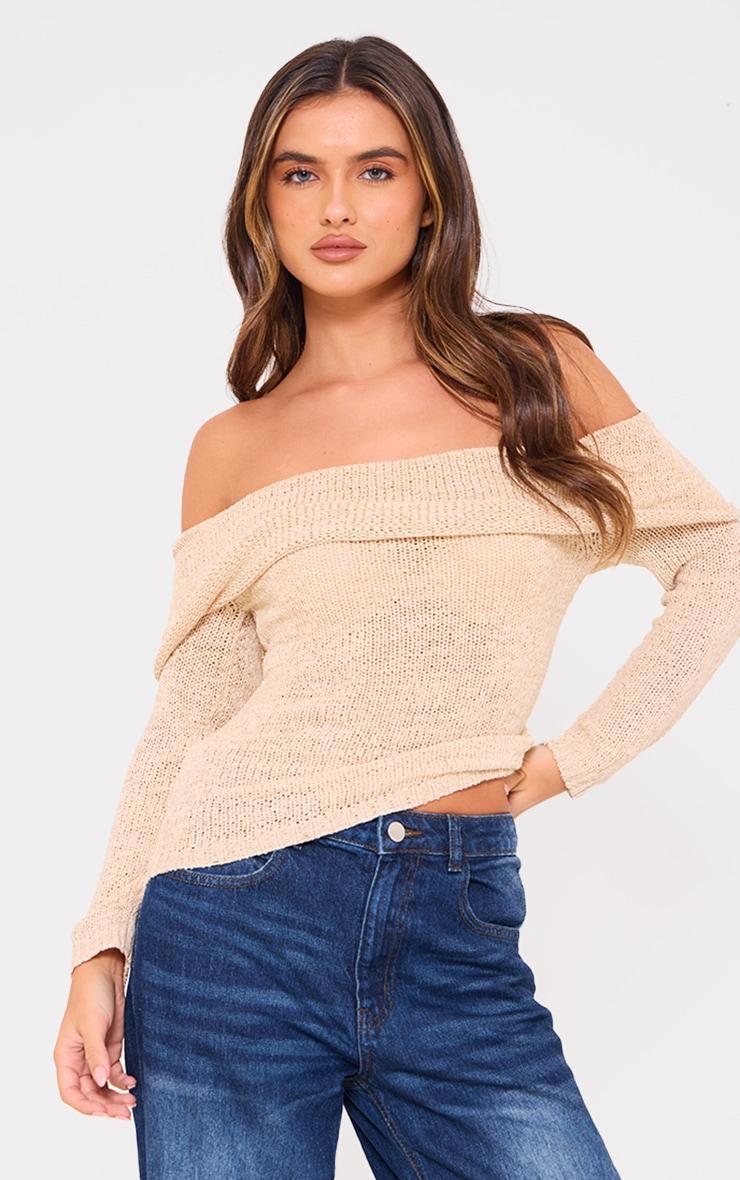 Mocha Bobble Knit Bardot Top Product Image