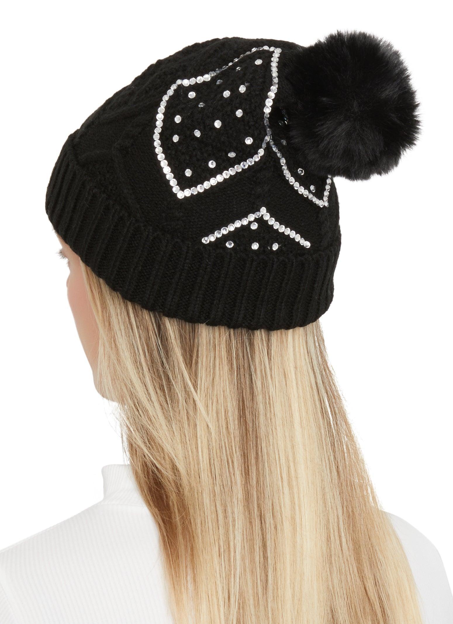 Womens Rhinestone Pom Pom Beanie product image