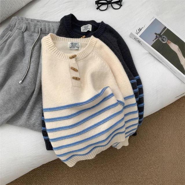 Round Neck Striped Sweater Product Image