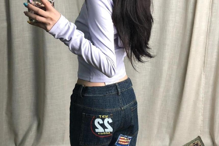 Mid Rise Patchwork Bootcut Jeans Product Image