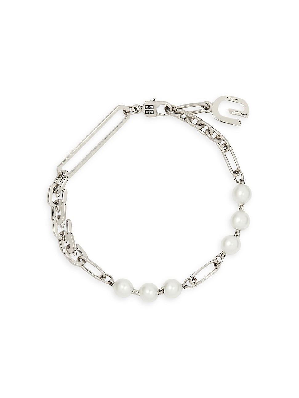 Womens G Link Necklace In Metal With Pearls - White Silvery Product Image