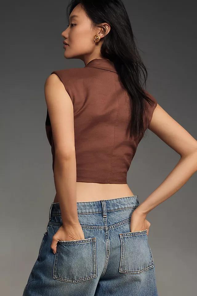 Flat White Tie-Front Crop Linen Tank Product Image