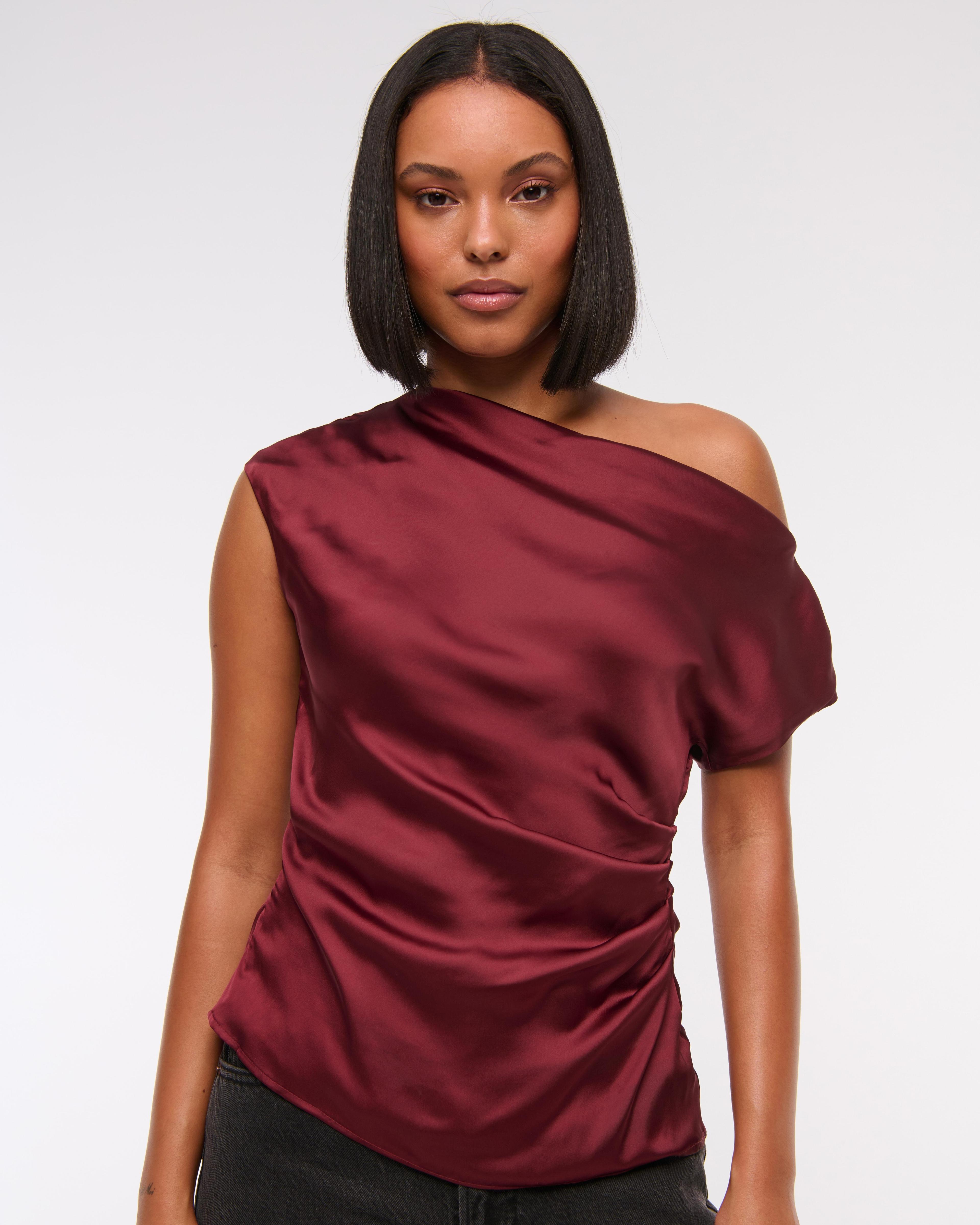 Asymmetrical Draped Satin Top Product Image