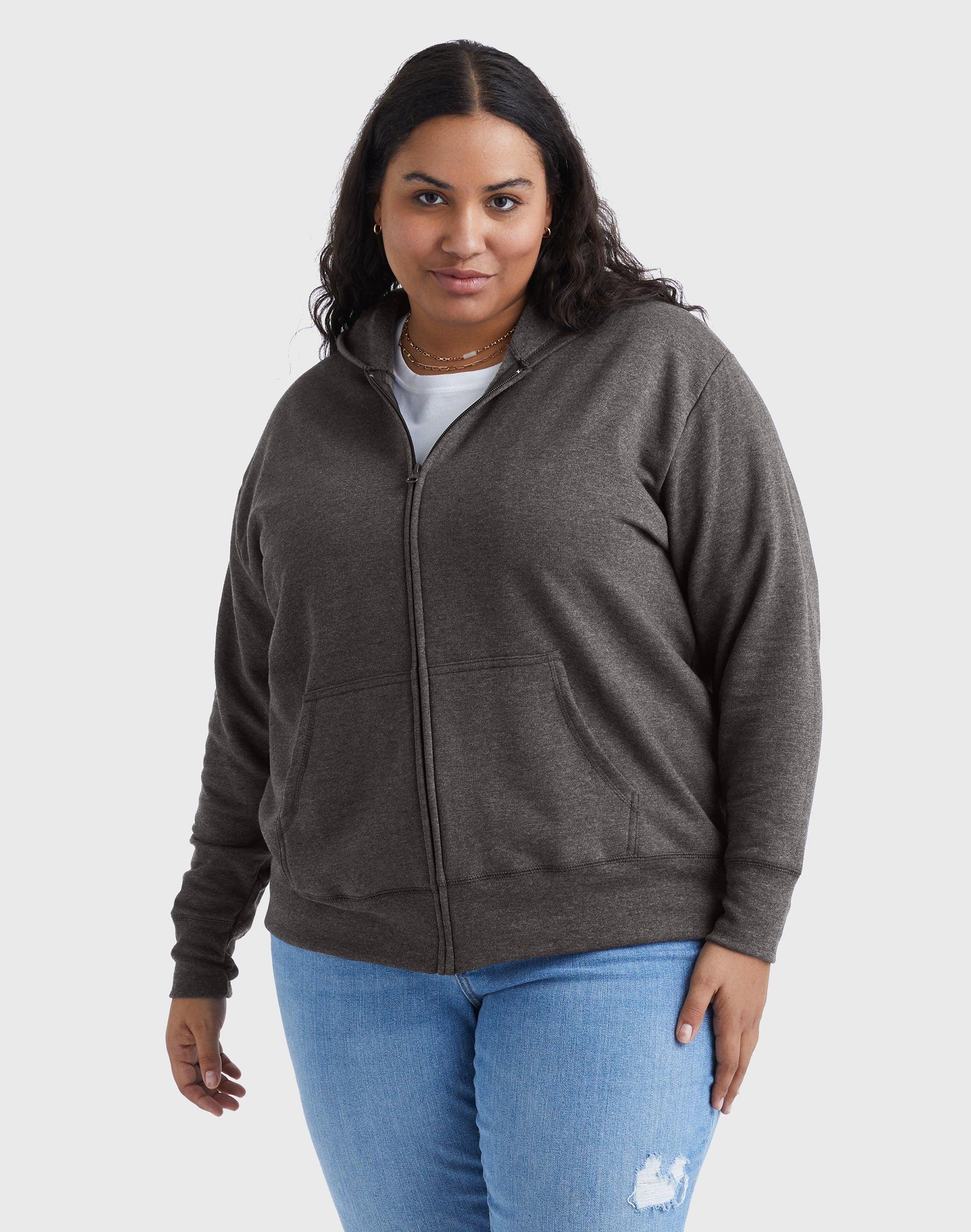 Hanes Just My Size EcoSmart Womens Full-Zip Fleece Hoodie (Plus ) Ebony 2X Product Image