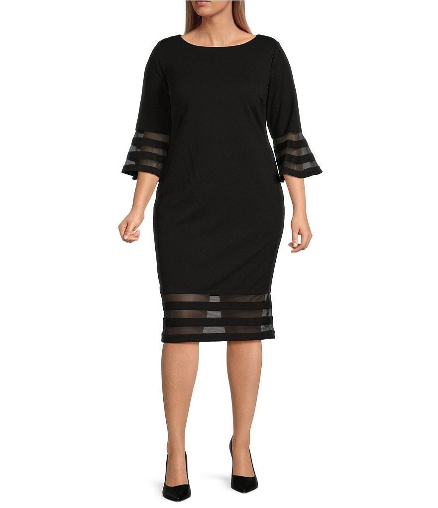 Calvin Klein Plus Size Illusion Sleeve Boat Neck Sheath Dress product image