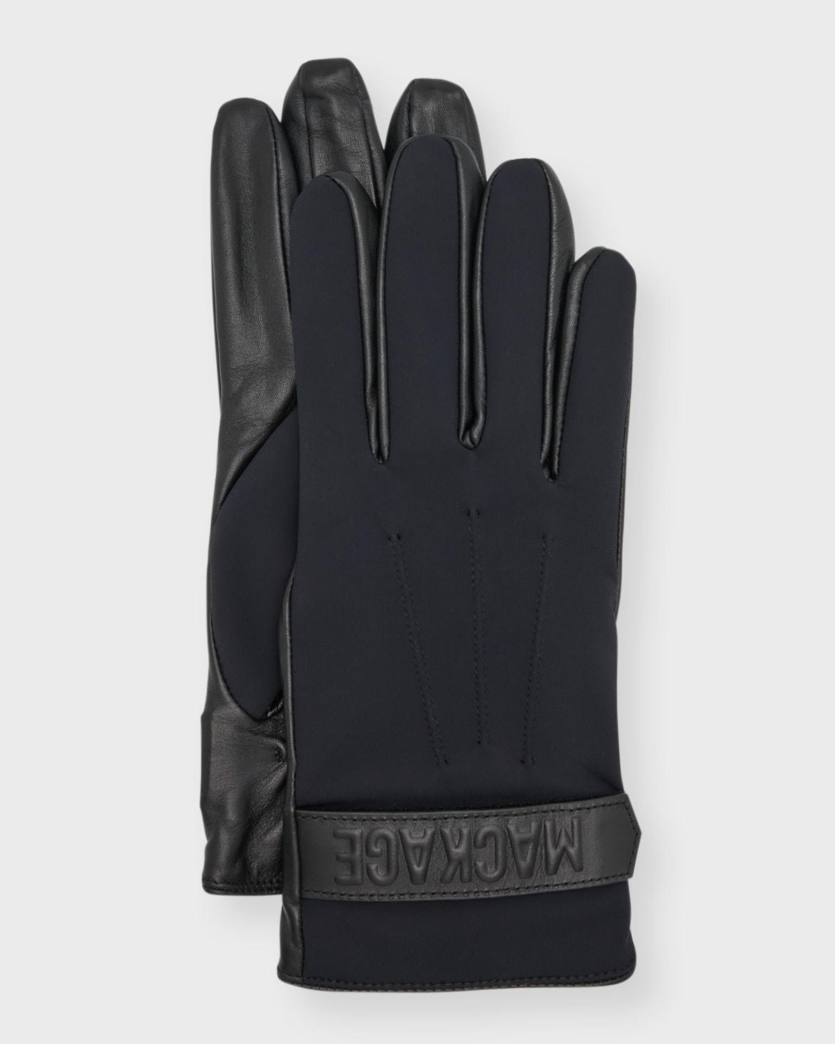 Fabric And Leather Logo Gloves In Black Product Image