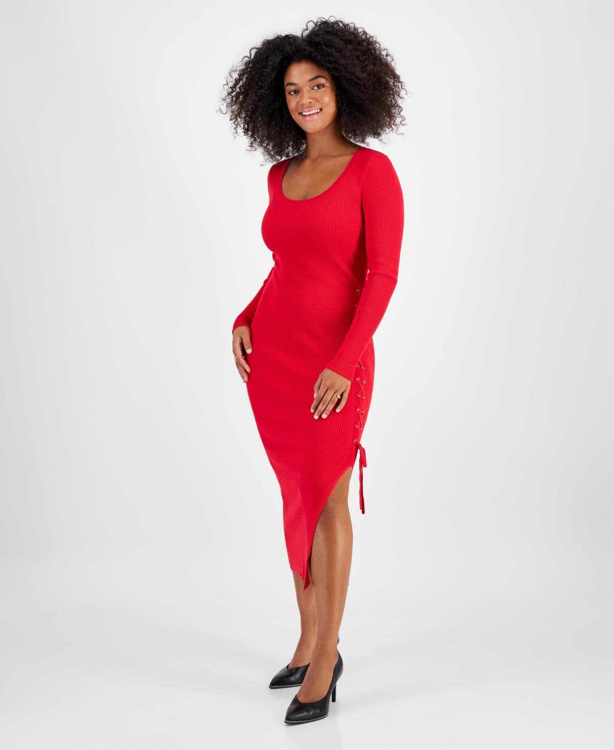 Bar Iii Womens Lace-Up Midi Sweater Dress, Created for Macys Product Image