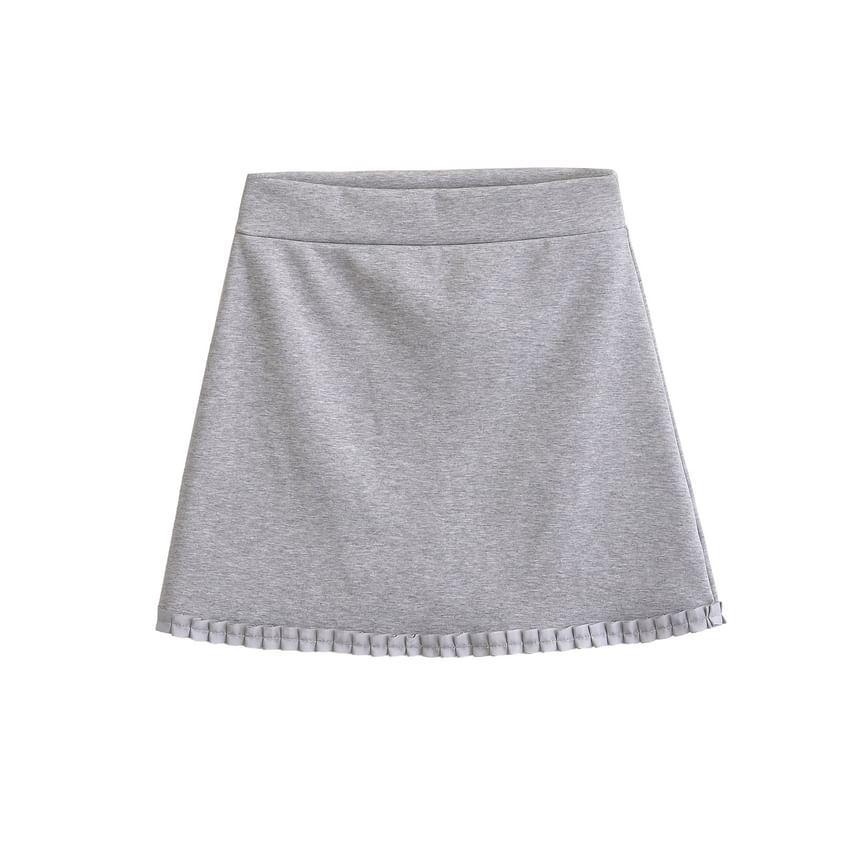 High Rise Plain Frill Trim Mini A-Line Skirt Product Image